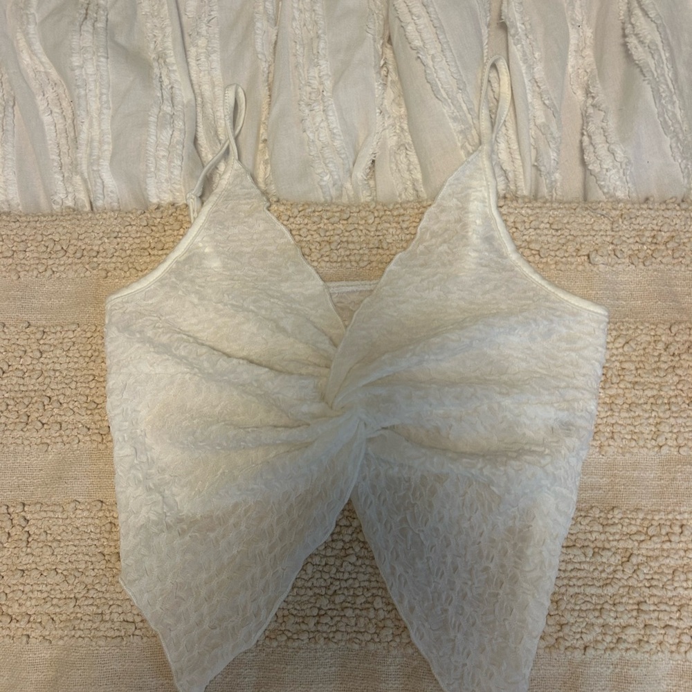 Cream Twist-Front Lace Cami Top